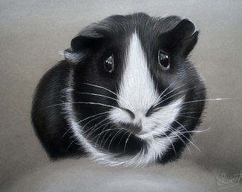 Guinea Pig Portrait Realistic Hand painted from Photo, Custom Pastel Pet Portrait, Guinea pig lover Gift