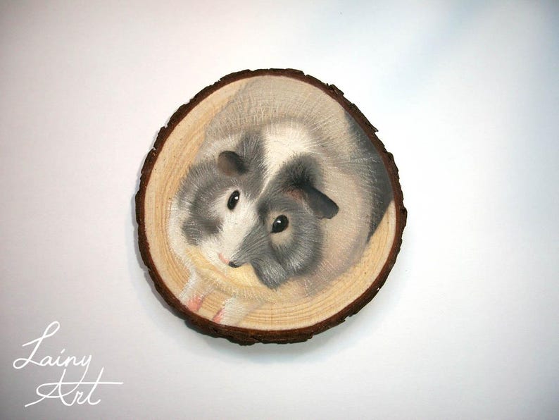 Hand painted Pet Portrait Ornament or Magnet - Wooden - Custom Wood Slice - Pastel - Hand drawn - Cat Portrait - Dog portrait - Guinea pig image 11