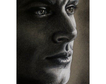 Dean Winchester - Jensen Ackles - Print - Supernatural - Realistic charcoal drawing, celebrity portrait