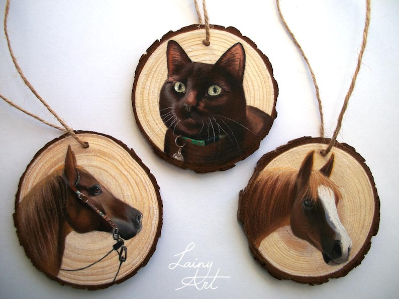 Hand painted Pet Portrait Ornament or Magnet - Wooden - Custom Wood Slice - Pastel - Hand drawn - Cat Portrait - Dog portrait - Guinea pig image 18