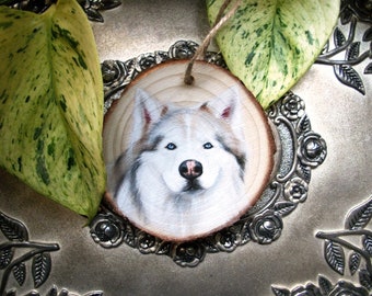 Hand-Painted Pet Portrait Ornament: Custom Pastel Wood Slice