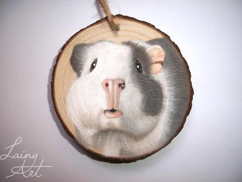 Hand painted Pet Portrait Ornament or Magnet - Wooden - Custom Wood Slice - Pastel - Hand drawn - Cat Portrait - Dog portrait - Guinea pig image 16