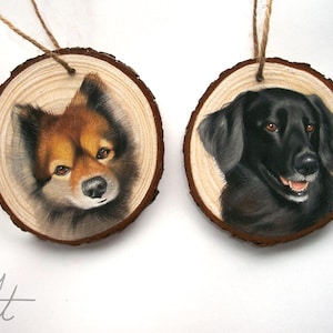 Hand painted Pet Portrait Ornament or Magnet - Wooden - Custom Wood Slice - Pastel - Hand drawn - Cat Portrait - Dog portrait - Guinea pig image 3