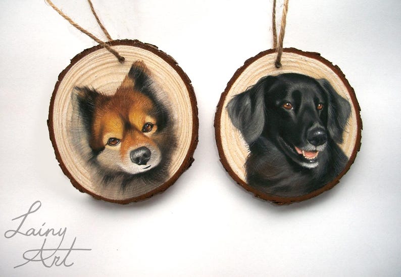 Hand painted Pet Portrait Ornament or Magnet - Wooden - Custom Wood Slice - Pastel - Hand drawn - Cat Portrait - Dog portrait - Guinea pig image 3