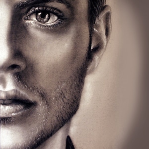 Dean Winchester Jensen Ackles Print Supernatural, Realistic charcoal drawing, celebrity portrait image 2