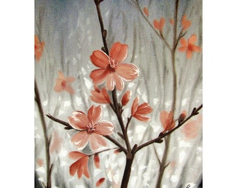 Sakura Cherry Blossoms- Original Art - Pastel and charcoal drawing - cherry flowers painting, spring flowers, cherry tree