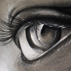 Eye close up Drawing - Print - Original Artwork, macro, close up, black and white, charcoal eye  - Day 145 Print
