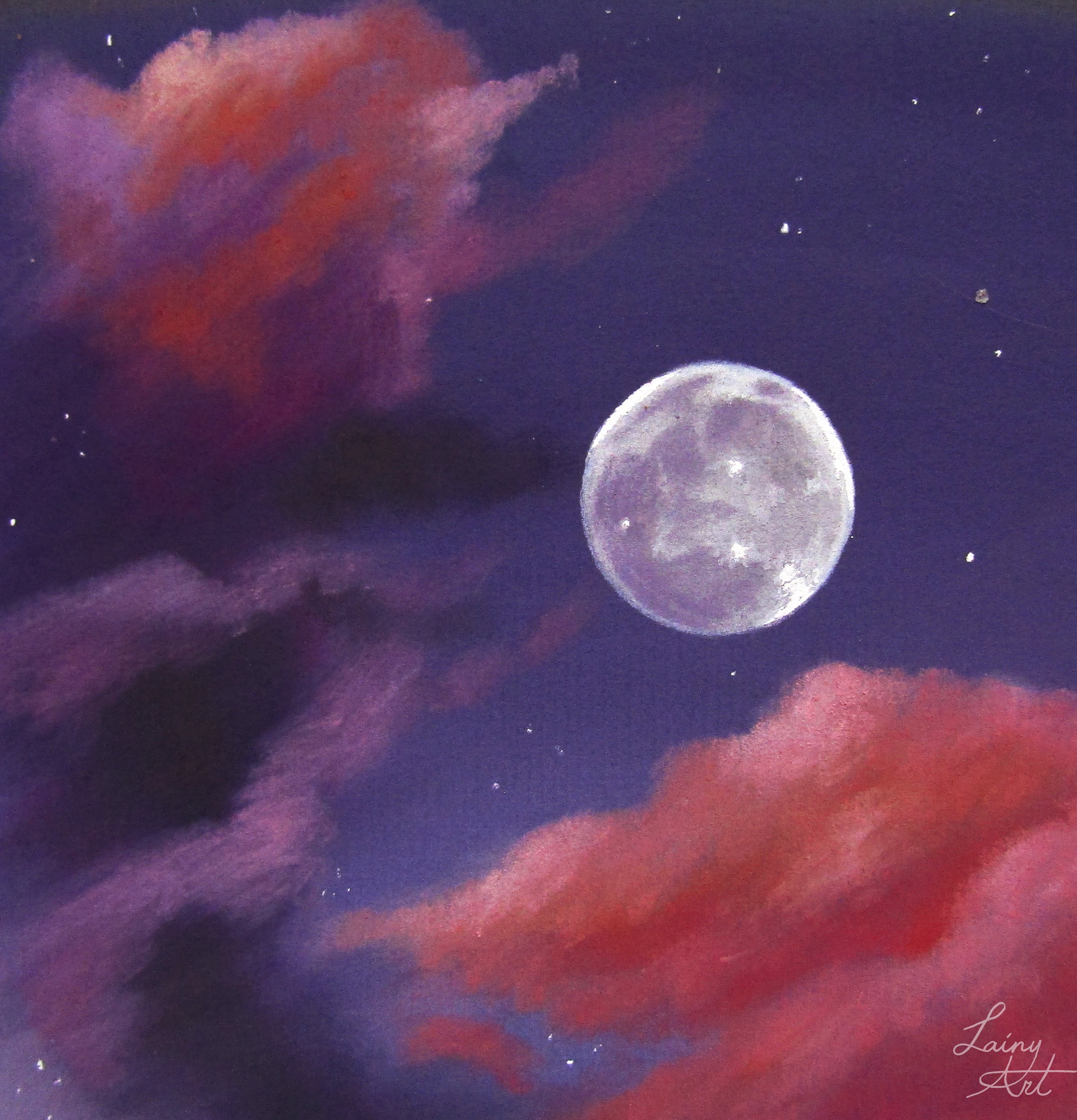 油絵原画 MOON 油彩画 原画 月 画鋲で設置可能