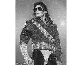 Michael Jackson Legend - Fine Art Print de l’Art Original - plusieurs tailles-dessin, MJ, roi de la pop, portrait de célébrité, dangereux du charbon de bois