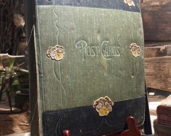 Antiek voor WW1 1904-1918 ansichtkaartalbum 170+ ansichtkaarten reliëfkaarten en RPPC-kaarten, Kerstmis, vakantie, bruiloft, Valentijnsstrip, Gouden Eeuw