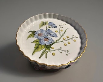 Spode Stafford Flowers Viola & Acacia 10.25” Round Quiche Tart Dish – Oven to Table Bakeware – Gold Trim