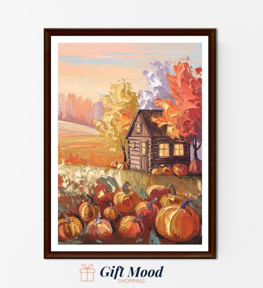 Autumn Cabin Art Print | Cozy Pumpkin Patch | Printable Digital ...