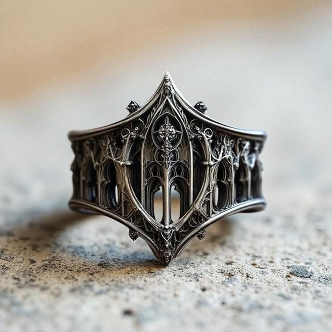 Gothic Vintage Ring, Medieval Castle Jewelry, Cathedral Arch Design, Antique Silver Ring, Fantasy Style Accessory, Retro Gift for Him - Etsy Japan