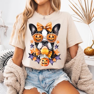 Boston Terrier Halloween Shirt, Boston Terrier Lover, Halloween Dog Shirt, Spooky Cute Dog Lover Tee, Retro Coquette Fall Crewneck