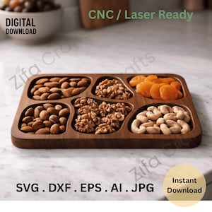 Rectangular Snack Tray CNC Template Wooden Serving Board SVG DXF Laser Router File Charcuterie Organizer Design Digital Download