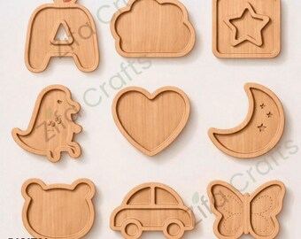 Kids Serving Tray SVG Bundle | Wooden Snack Plate Templates | CNC Router Files | Baby Plate DXF | Laser Cut Toddler Tray Designs