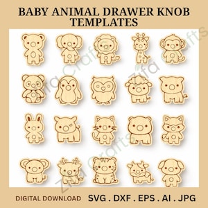 Modèles SVG de bouton de tiroir bébé animal | Fichiers découpés au laser CNC (téléchargement numérique)