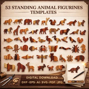 Tierfigur Vorlagen - 53 SVG DXF CNC Fräser- Laser Cut Dateien (Digitaler Download)