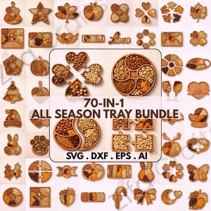 70 Snack plaat Bowl lade sjabloon bundel CNC-router Lasergesneden Svg Dxf AI Eps Pdf-bestanden houten serveerplank downloaden