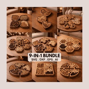 Wooden puzzle tray Bundle, CNC Laser Cut Files, Party Serving Board (Digital Download)