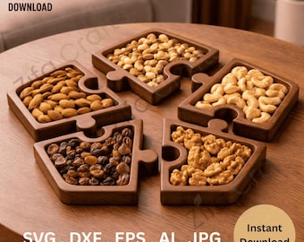 Puzzle Snack Tray CNC Template Wooden Serving Board SVG DXF Laser Router File Charcuterie Platter Digital Download
