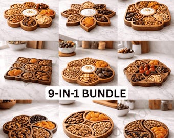 9 in 1 Snack Tablett Bundle CNC Vorlagen Holz Servierbretter SVG DXF Laser Fräser Dateien Charcuterie Platter Sammlung Digitaler Download