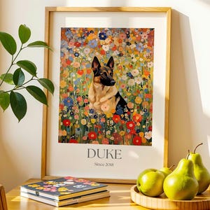 Retrato de mascota con arte floral personalizado a partir de una foto, pintura de perro estilo Gustav Klimt, póster de arte de pared de perro personalizado único, regalo para mamá y papá de mascotas