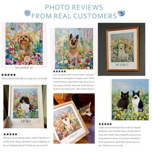 Portrait floral personnalisé d'animal de compagnie - ciel bleu et oeuvre d'art colorée d'animal de jardin à partir de la photo, art mural botanique personnalisé chat chien, cadeau ou monument commémoratif image 2