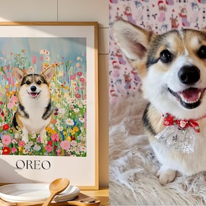 Portrait floral personnalisé d'animal de compagnie - ciel bleu et oeuvre d'art colorée d'animal de jardin à partir de la photo, art mural botanique personnalisé chat chien, cadeau ou monument commémoratif image 5