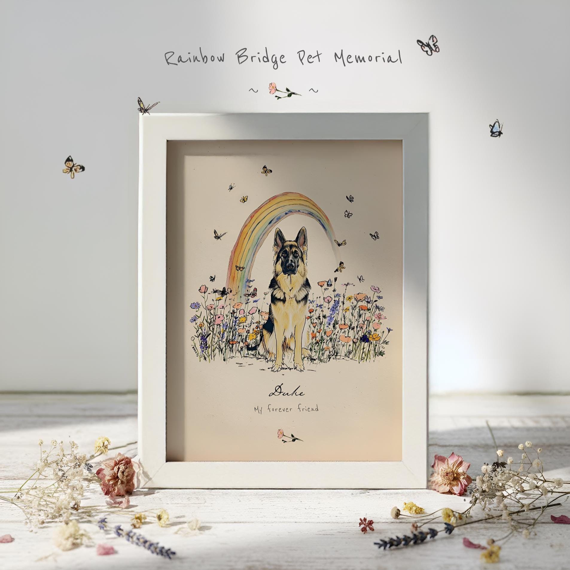 Pet Memorial Portrait, Rainbow Bridge Art, Personalized Dog or Cat ...