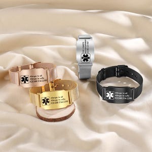 Custom Medical Bracelet for Women Men - Personalized Stainless Steel Waterproof Emergency Alert Medical ID Bracelet Allergy Wristband