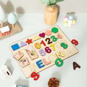Personalized Wood Name Puzzle with Animals | Baby, Toddler, Kids Toys | Busy Board Puzzle | Christmas First Birthday Gift for Boy Girl