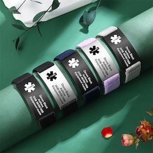 Personalized Medical Alert Bracelet for Men Women- Customized Adjustable Emergency Medic ID Bracelet for Autism Allergy Diabetic Epilepsy