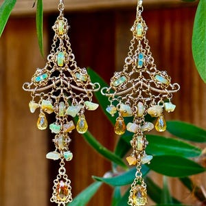 Handmade 14k gold fill and Opal chandelier earrings