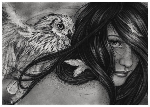 Noc Stworzeń Ptak Sowa Dziewczyna Zindy Emo Fantasy Dziewczyna
