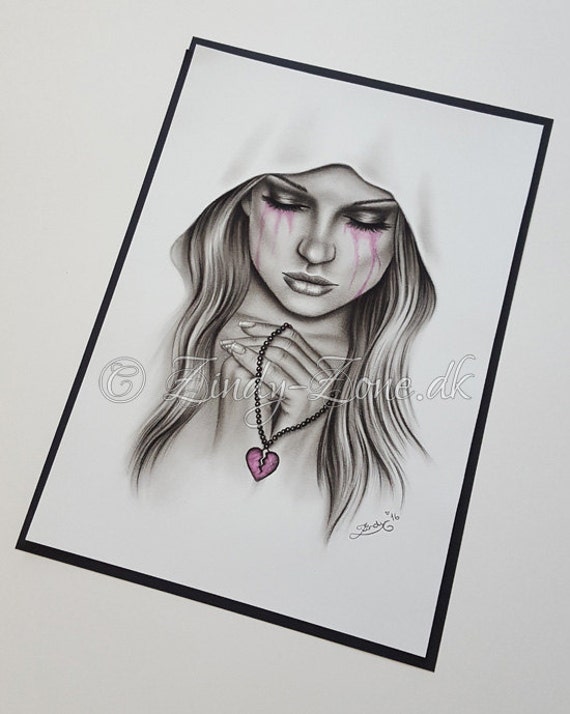 The Heartbroken Heart Necklace Sad Emo Girl Hood Tears Crying Pink Print Zindy Nielsen