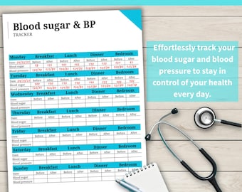 Blood Sugar & Blood Pressure Tracker, Printable Health Log, Diabetes Tracker, Digital Wellness Journal, PDF Health Planner, Instant Download