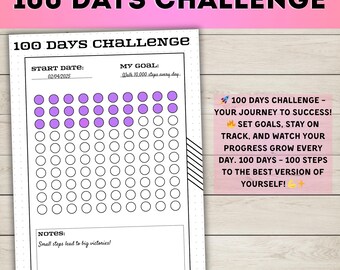 100 Days Challenge Tracker: Printable Goal Planner (PDF) - Etsy
