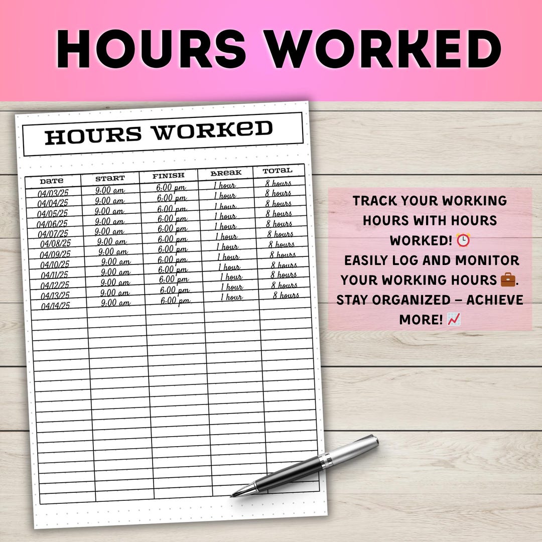 Work Hours Tracker: Printable Time Sheet (US Letter) - Etsy
