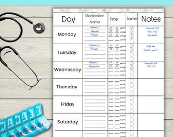 Medication Tracker Printable, Medication Log Digital Download, Pill & Treatment Log, Weekly Health Planner, Instant Download,