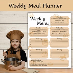 Weekly Meal Planner Printable, Minimal Food Menu & Grocery List, Meal Plan Template, Instant Download