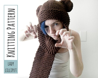 PATTERN - Knitted Bear Scarf-Hat/Scoodie