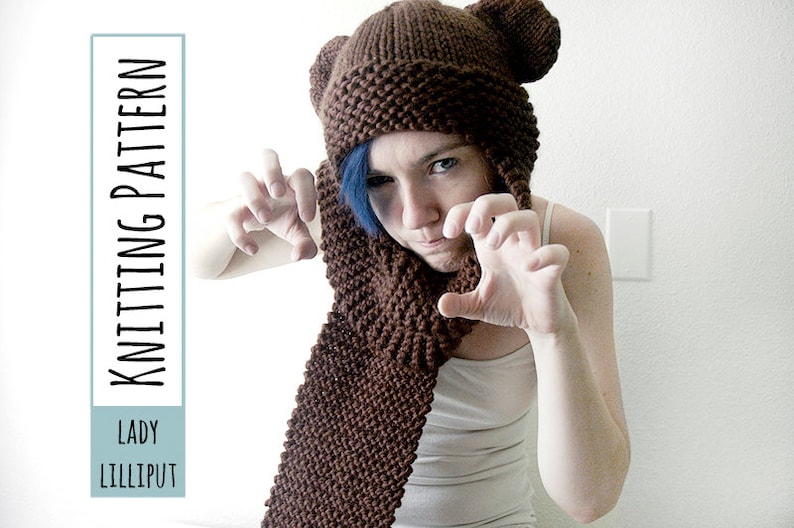 PATTERN Knitted Bear Scarf-Hat/Scoodie image 1