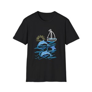 Unisex Whimsical Dolphin Softstyle T-Shirt, Ocean Lover Gift, Beachwear, Summer Vibes, Eco-friendly  Cotton Tee