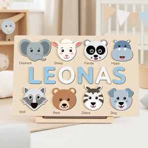 Personalized Name Puzzle for Baby – Custom Animal Wooden Toy for Toddlers – Montessori Sensory Gift, Baby Shower or First Birthday Presents