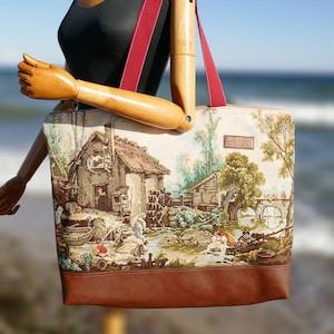 Borsa da donna Boho Vintage Shopper con ricamo Gobelin Mill - Borsa a tracolla fatta a mano - Borsa a tracolla riciclata - Unica