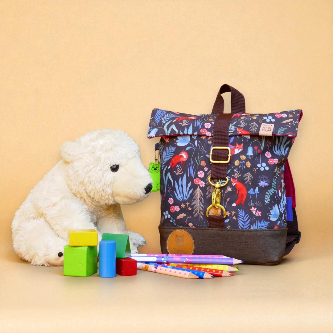 Kindergartenrucksack Fuchs Waldmotiv braun- handgemachter Softshell ...