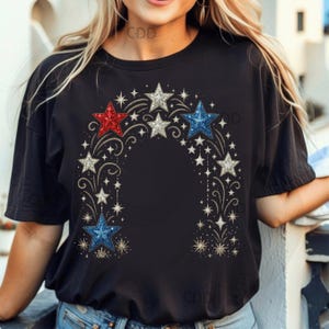 Der 4.7. Juli 2019 Glitzer Sternen Bogen PNG für patriotische Shirt-Designs, Wandkunst, Feuerwerk Party Dekor, druckbares Juli 4th Kunsthandwerk, rot, weiß, blau
