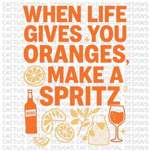 Cuando la vida te da naranjas, haz un spritz PNG: Gráfico tipográfico retro audaz de Aperol con naranjas, botella, vaso y arte de cóctel para el verano.