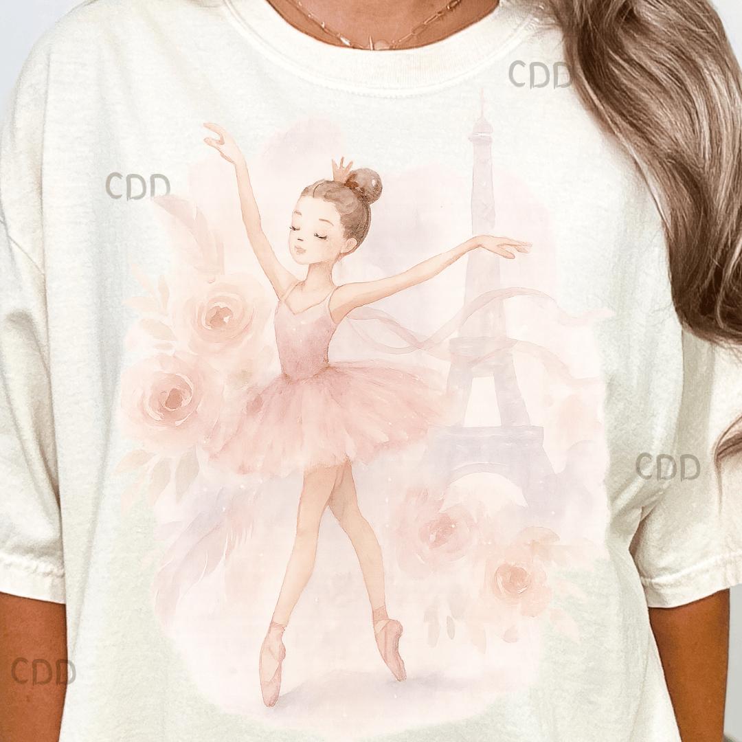 DOLLY Gold Ballerina Flying over Paris Watercolor Art Print on Canvas main image 1